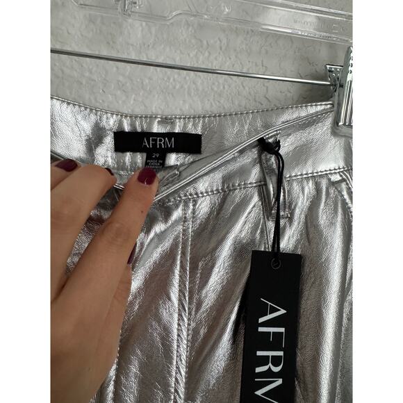 AFRM Faux Leather Wynn Cargo Pants in Silver Metallic - Picture 5 of 13